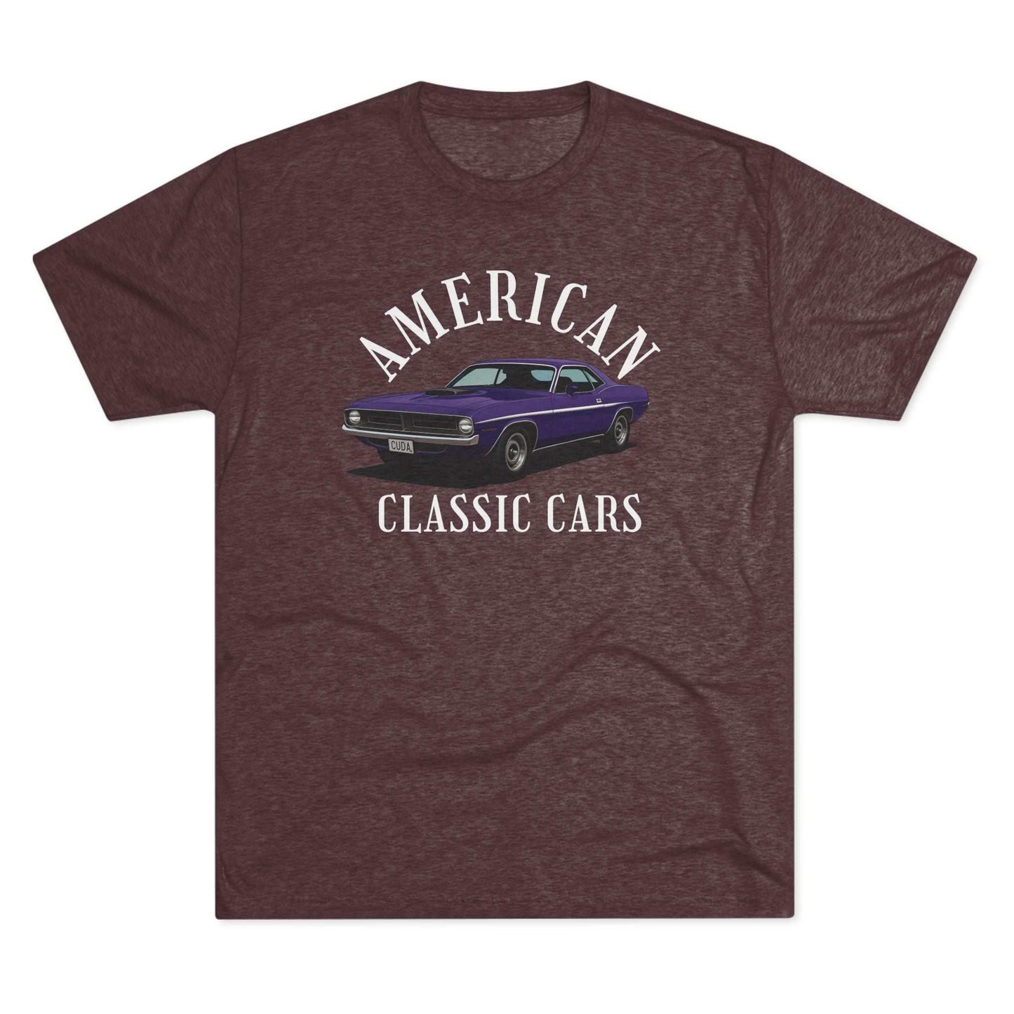 Maroon American Classic Cars Challenger graphic tee for vintage car lovers