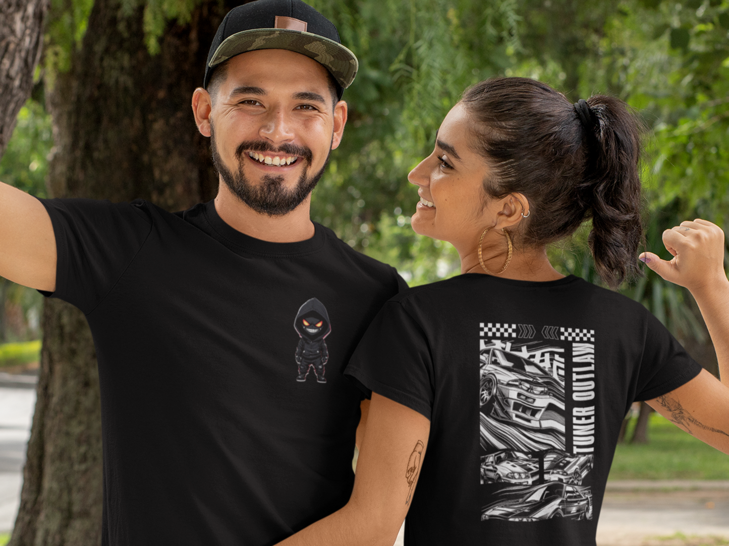 Tuner Outlaw Cool Graphic T-Shirt. db Mascot in the front -  GTR In the Back.