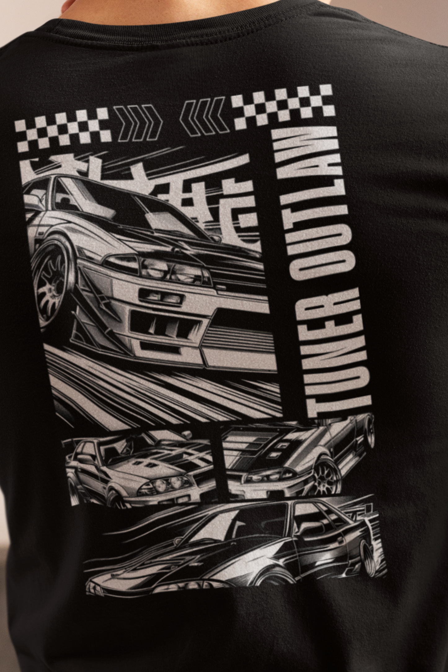 Tuner Outlaw Cool Graphic T-Shirt. db Mascot in the front -  GTR In the Back.