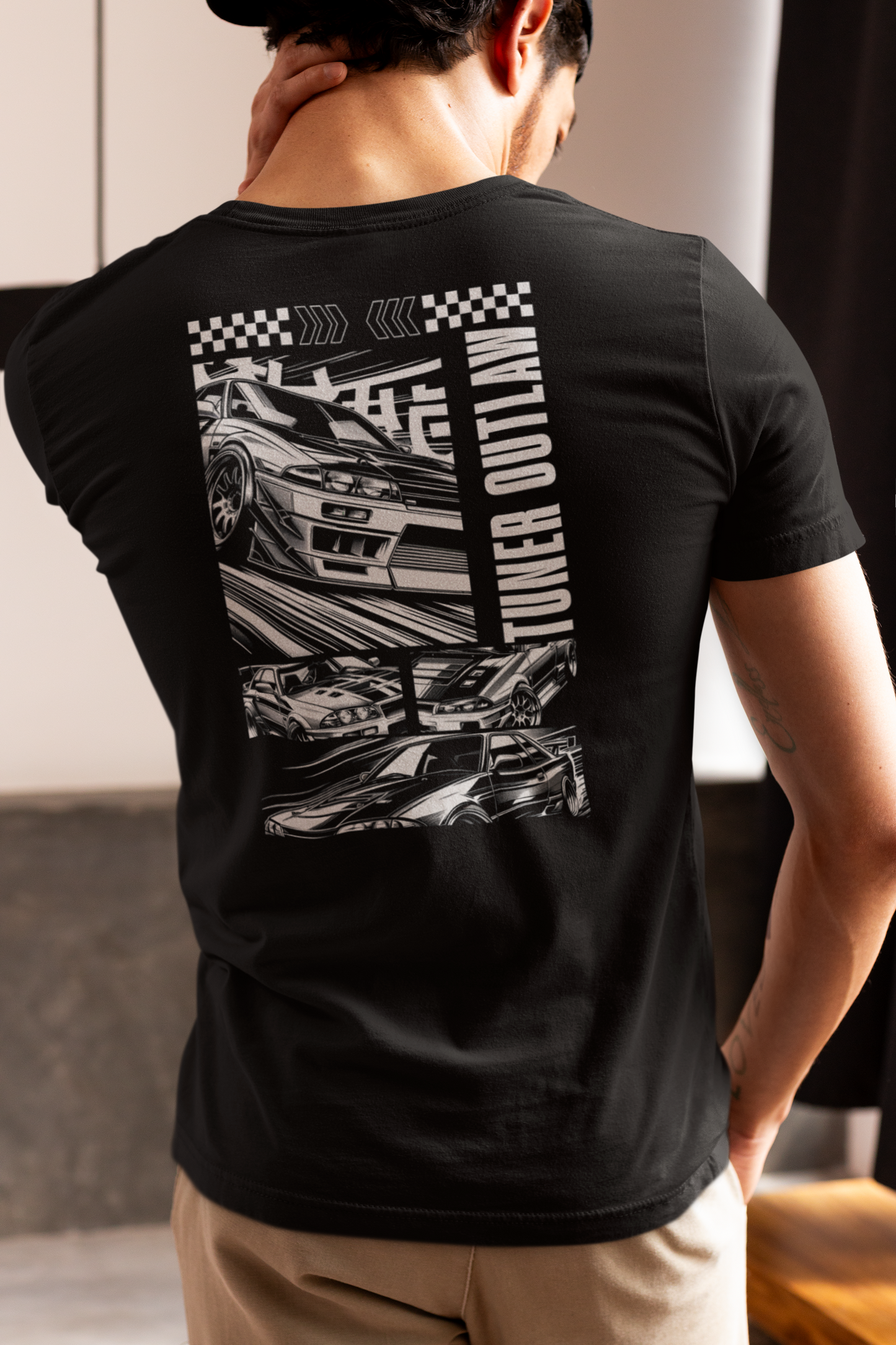 Tuner Outlaw Cool Graphic T-Shirt. db Mascot in the front -  GTR In the Back.