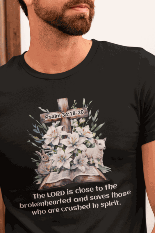 Inspirational Faith T-Shirt, Psalm 34:18-20.