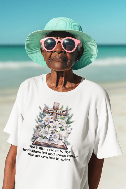 Inspirational Faith T-Shirt, Psalm 34:18-20.
