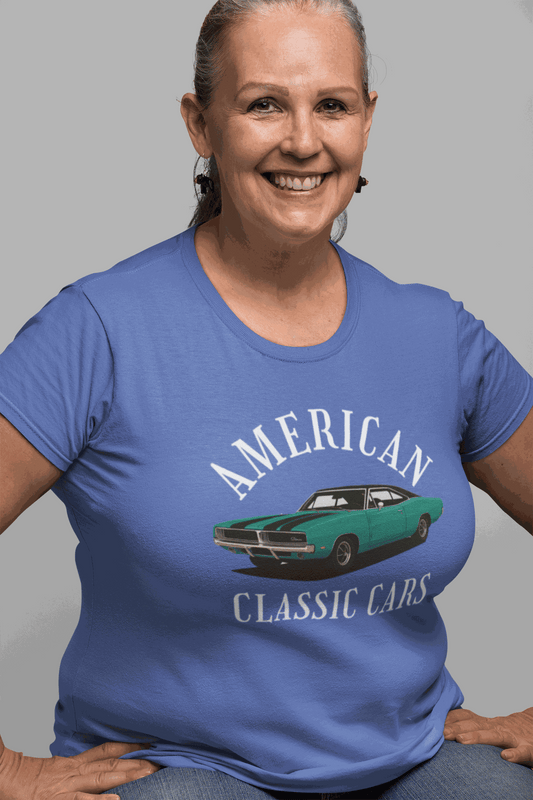 Unisex tri-blend t-shirt with American Classic Cars 69 Charger vintage car design