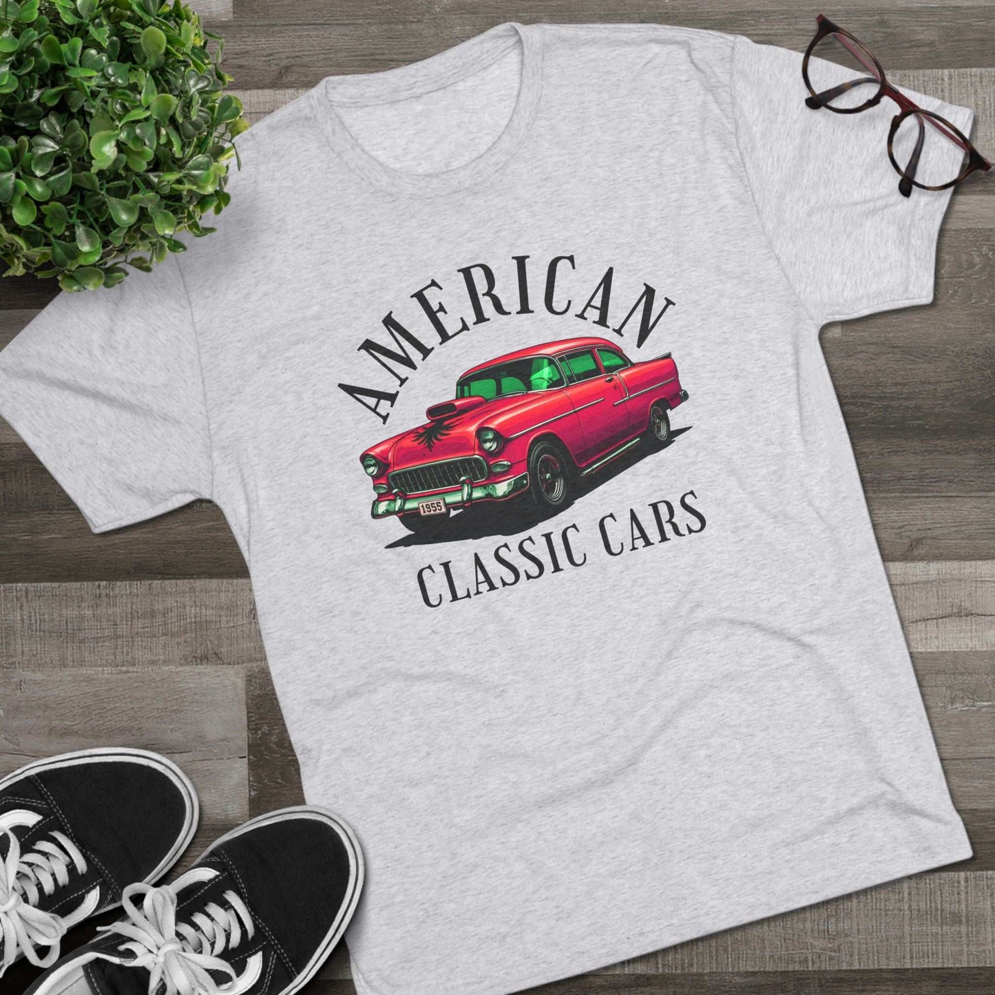 American Classic Cars 55 Chevy Unisex Tri-Blend Crew Tee.