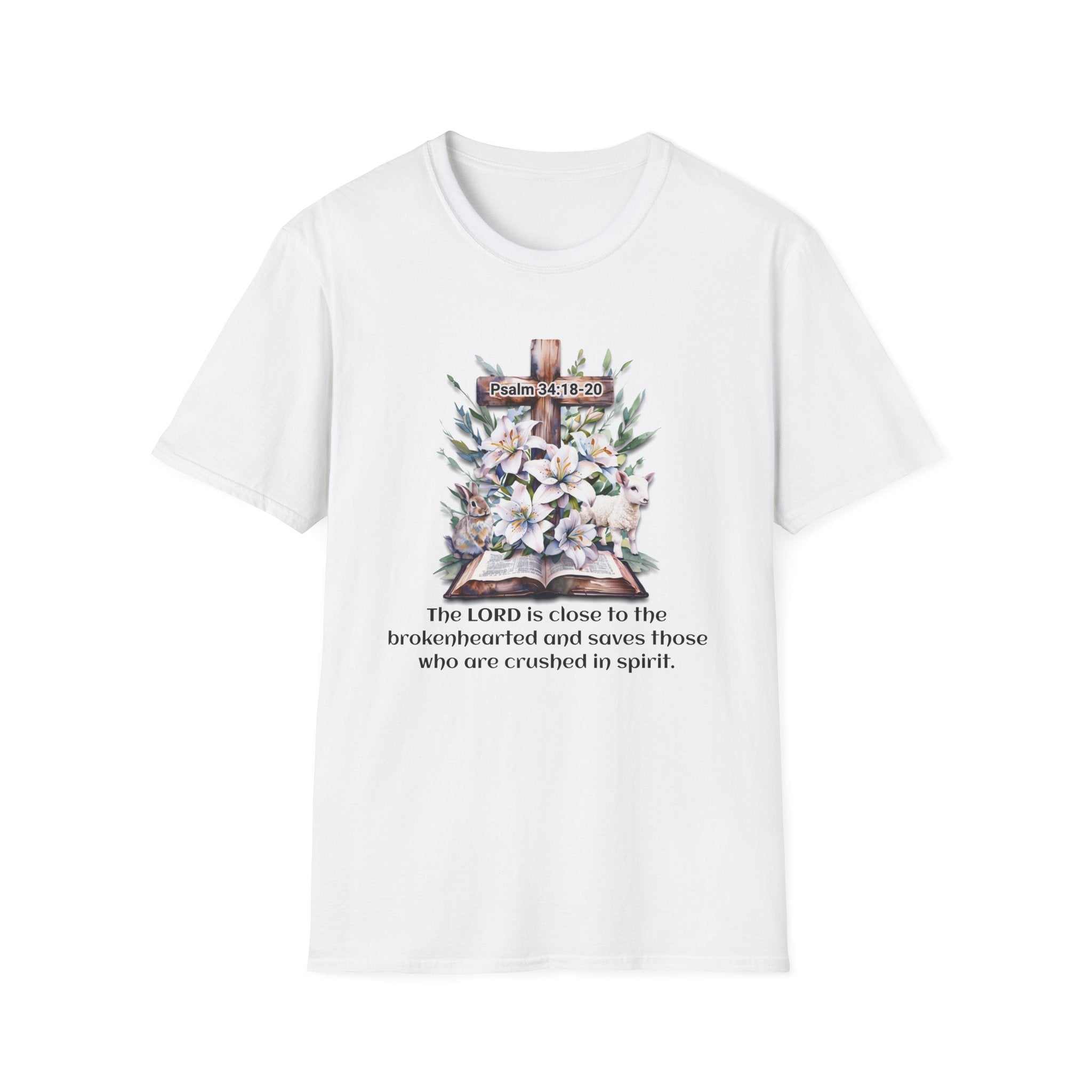 Inspirational Faith T-Shirt, Psalm 34:18-20.