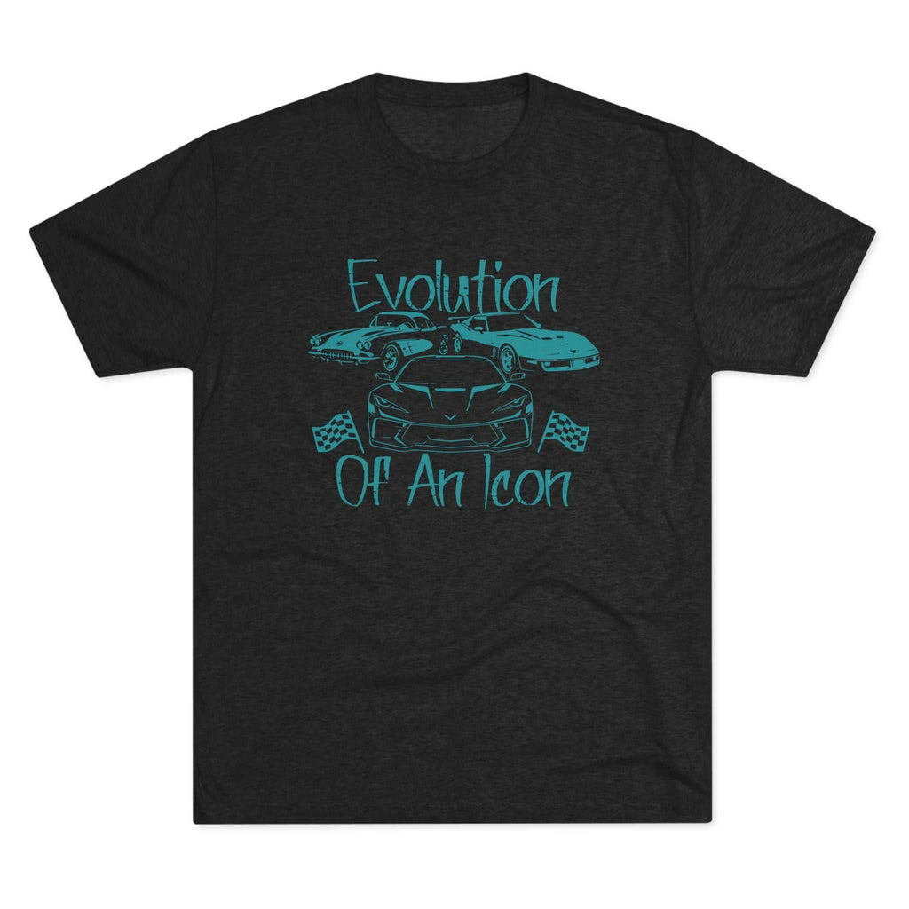 Classic muscle car graphic on a lightweight tri-blend charcoal t-shirt with muted teal vintage car illustration