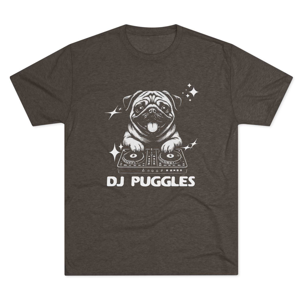 DJ Puggles Pug T-shirt with funny DJ pug graphic on soft tri-blend fabric