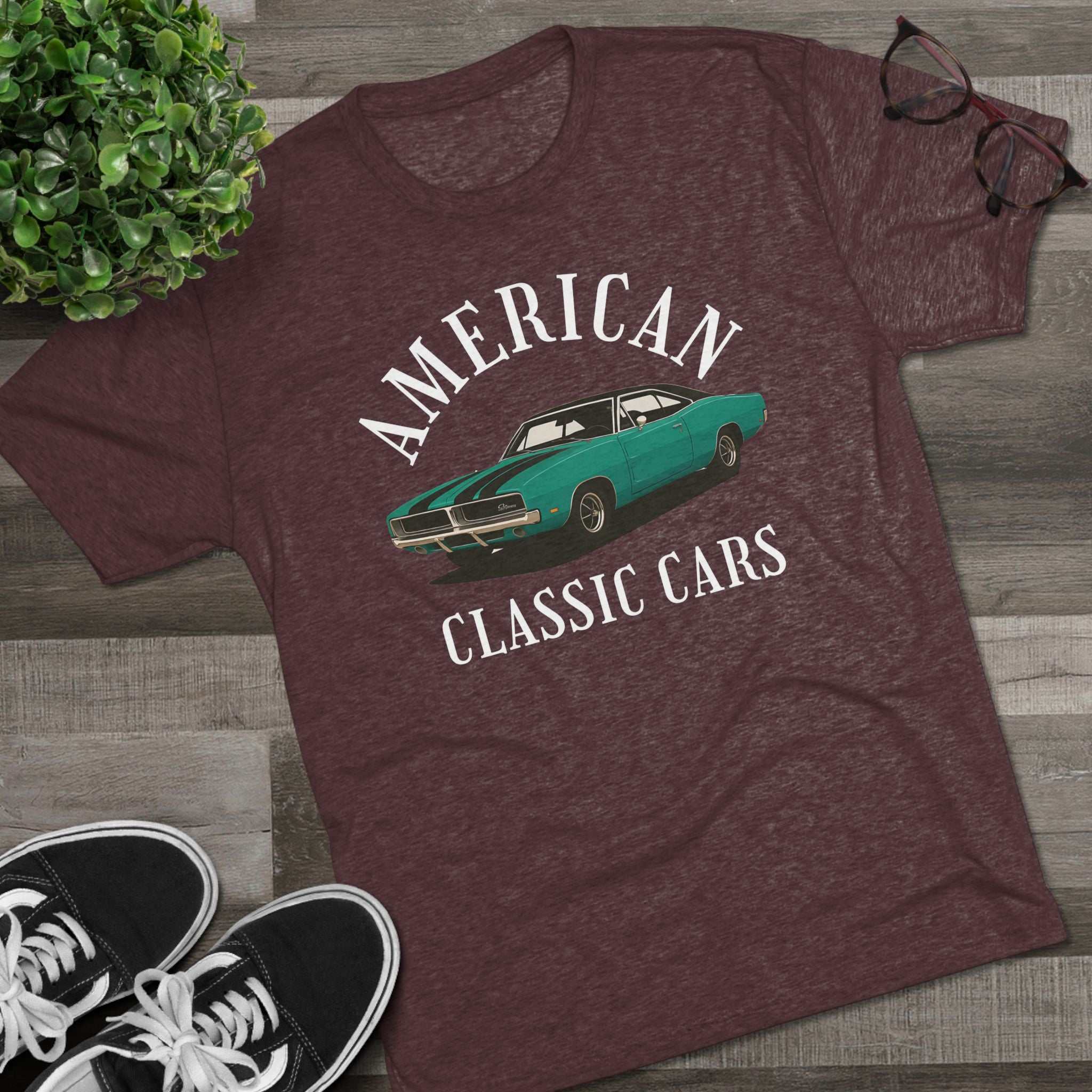 American Classic Cars 69 Charger unisex tri-blend crew tee with vintage car graphic and soft fabric