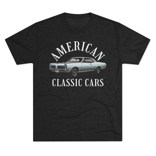 Unisex tri-blend crew tee featuring American Classic Cars 67 GTO design for vintage car lovers
