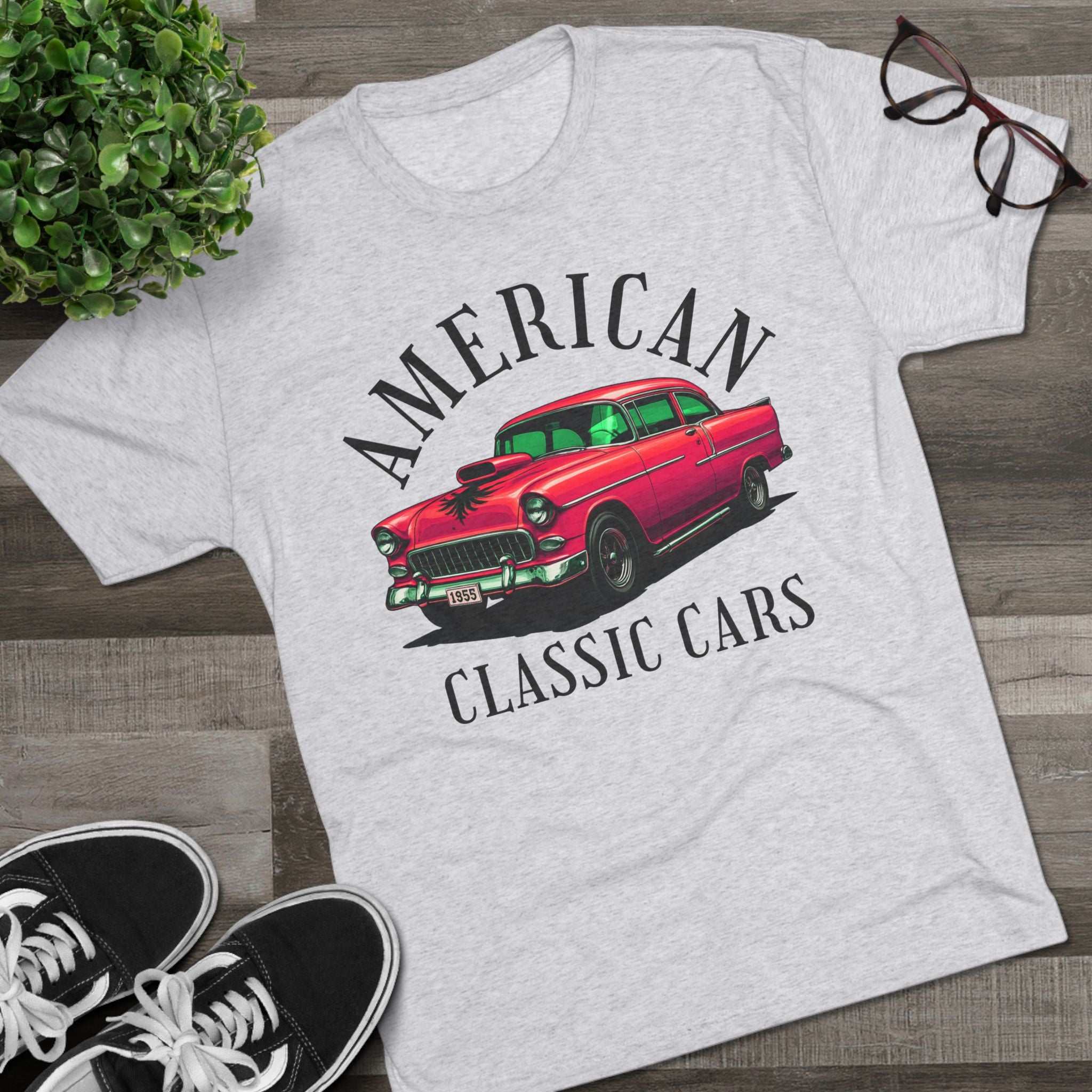 American Classic Cars 55 Chevy Unisex Tri-Blend Crew Tee.