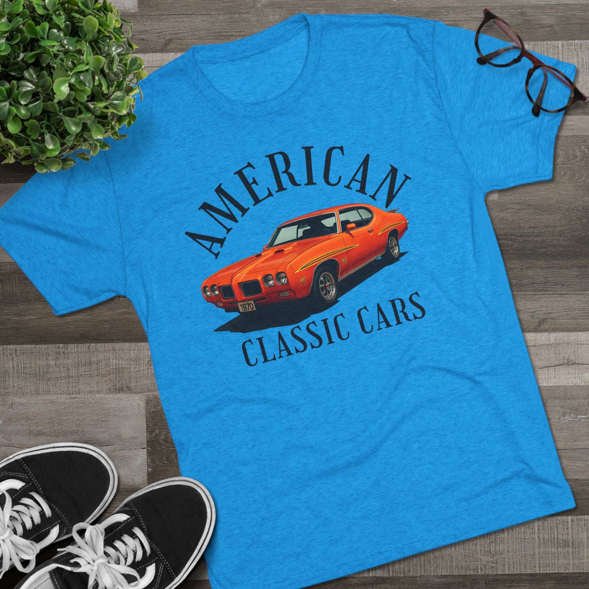 American Classic Cars 70 GTO unisex tri-blend crew t-shirt with vintage car design