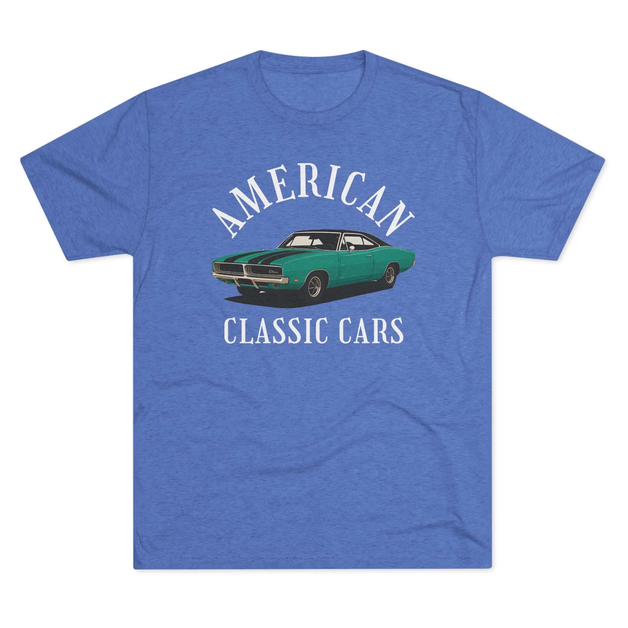 Unisex tri-blend crew tee featuring American Classic Cars 69 Charger design