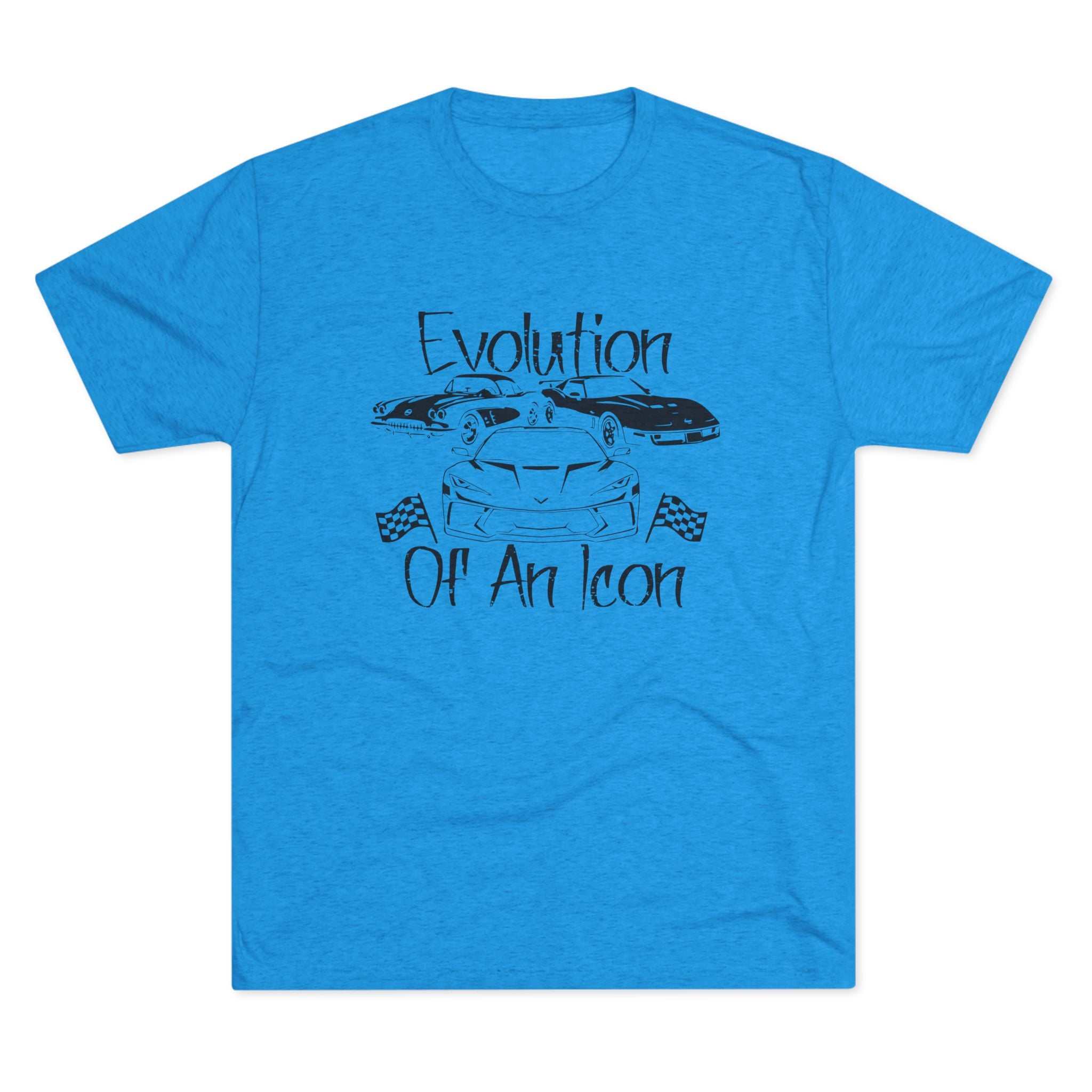 Classic muscle car graphic on lightweight tri-blend charcoal t-shirt with muted teal vintage car illustration
