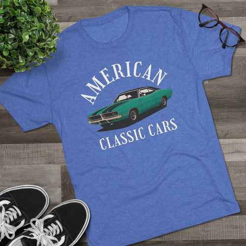 American Classic Cars 69 Charger unisex tri-blend crew tee with vintage car design