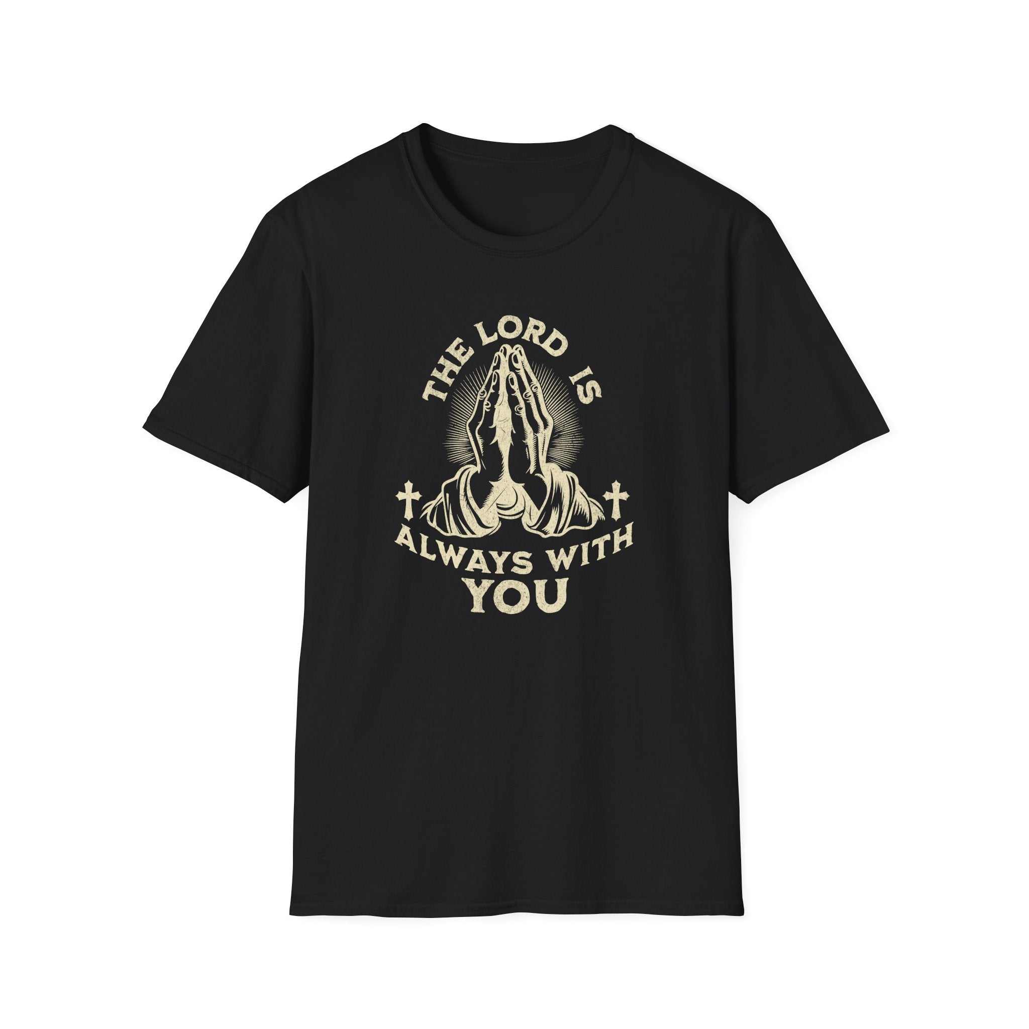 Faith-inspired unisex softstyle t-shirt with "The LORD is Always With You" Christian design