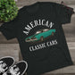 Black unisex tri-blend crew tee with turquoise 69 Charger and American Classic Cars text design