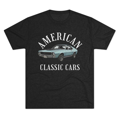 Unisex tri-blend tee featuring American classic cars vintage design for car enthusiasts