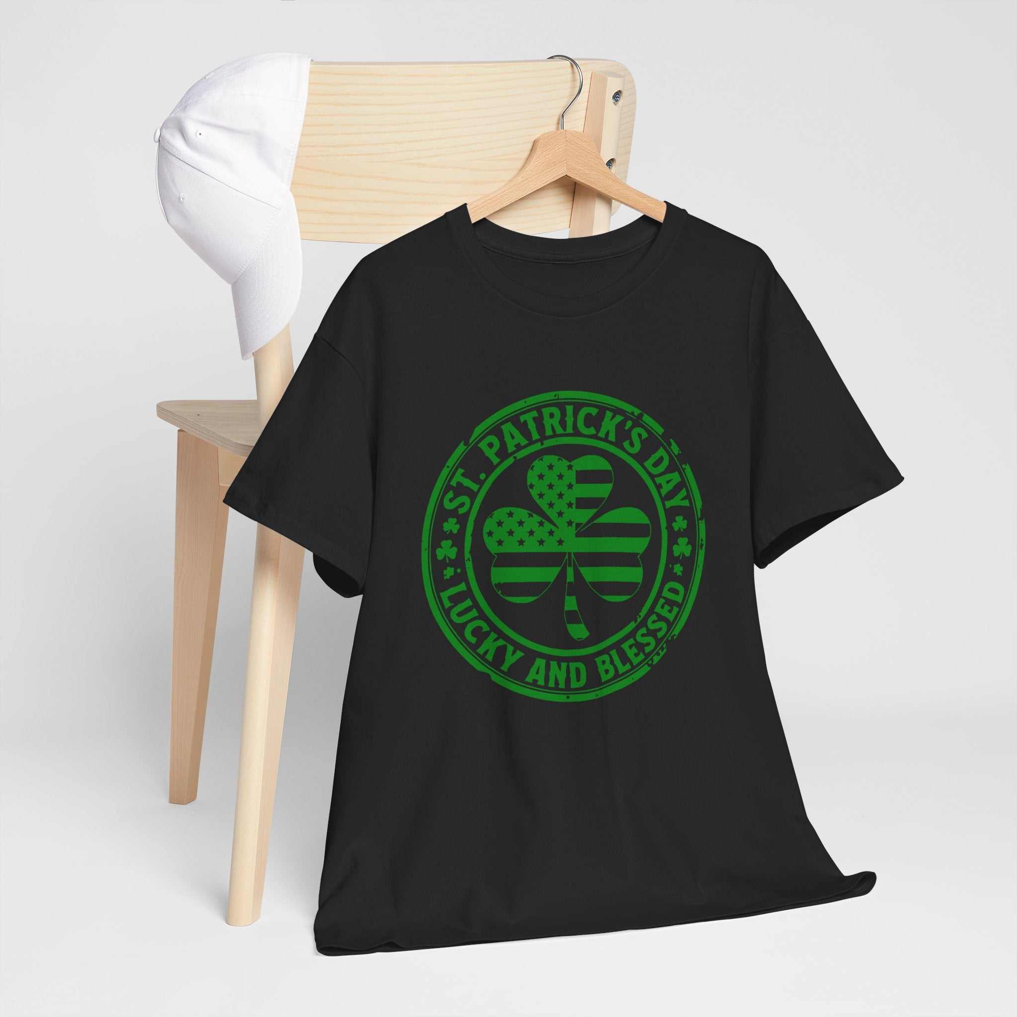 St. Patrick's Day vintage shamrock tee with relaxed fit and crew neckline