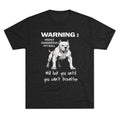 Charcoal Pit Bull Warning T-Shirt with white pit bull illustration and humorous warning text
