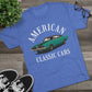 Blue unisex tri-blend crew tee with green 69 Charger graphic and American Classic Cars text