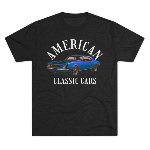 Unisex tri-blend tee featuring American Classic Cars Camaro design, vintage auto shirt for car enthusiasts and Americana apparel fans