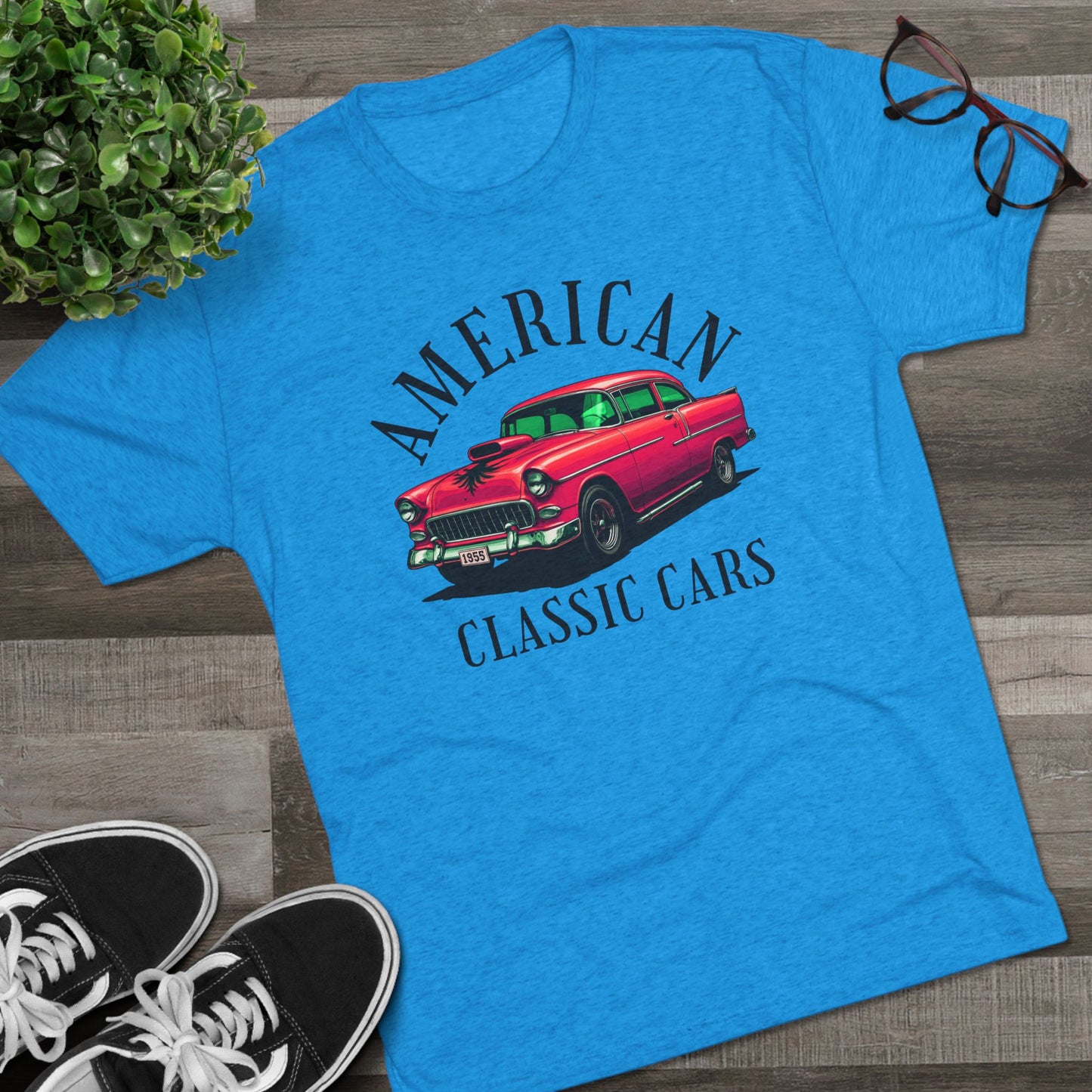 American Classic Cars 55 Chevy Unisex Tri-Blend Crew Tee.