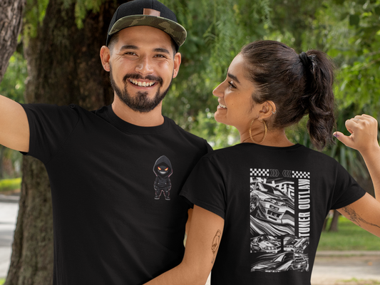 Tuner Outlaw Cool Graphic T-Shirt. db Mascot in the front -  GTR In the Back.