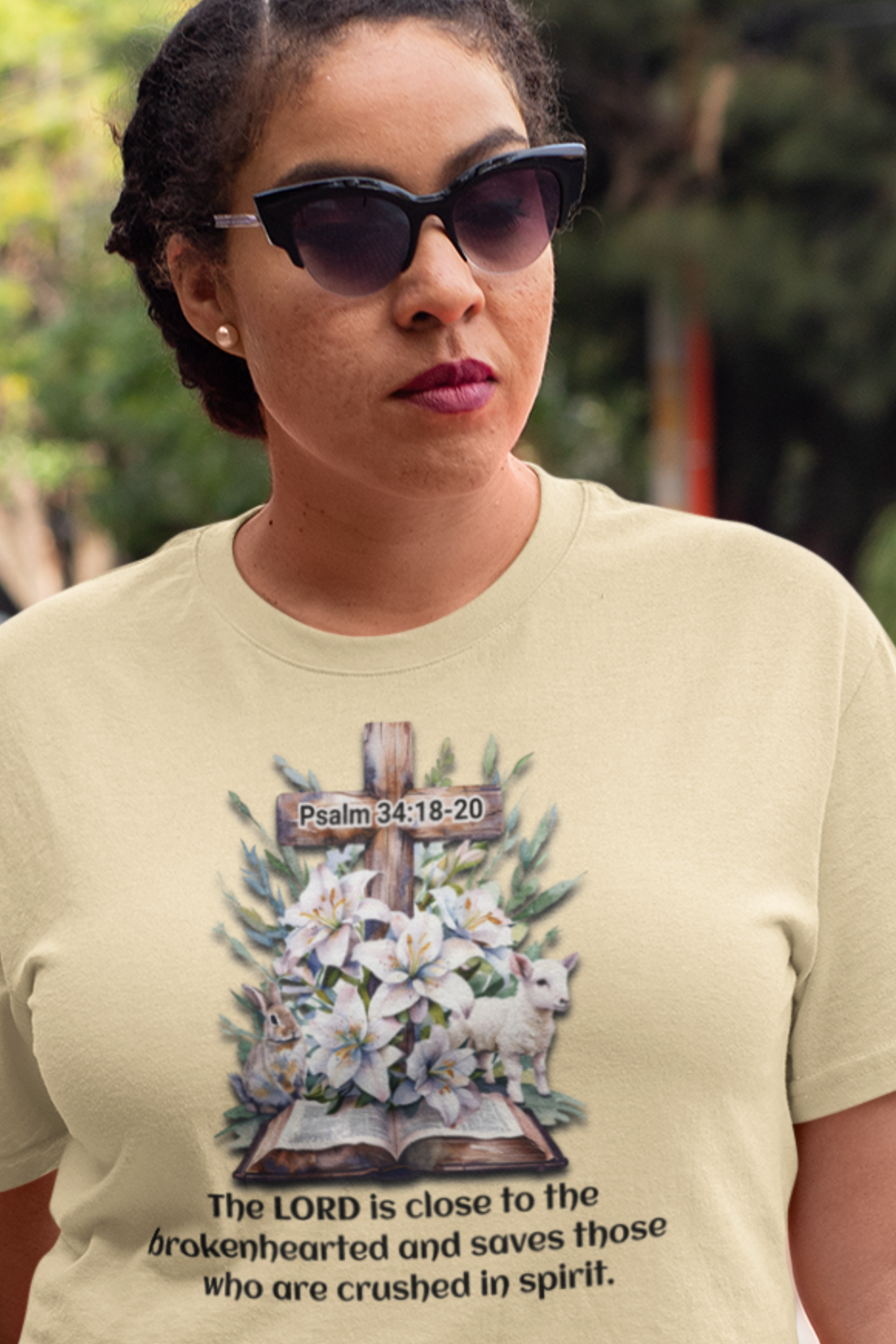 Inspirational Faith T-Shirt, Psalm 34:18-20.