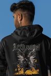 Black Arch Angel zip hoodie with fiery winged figure design on back