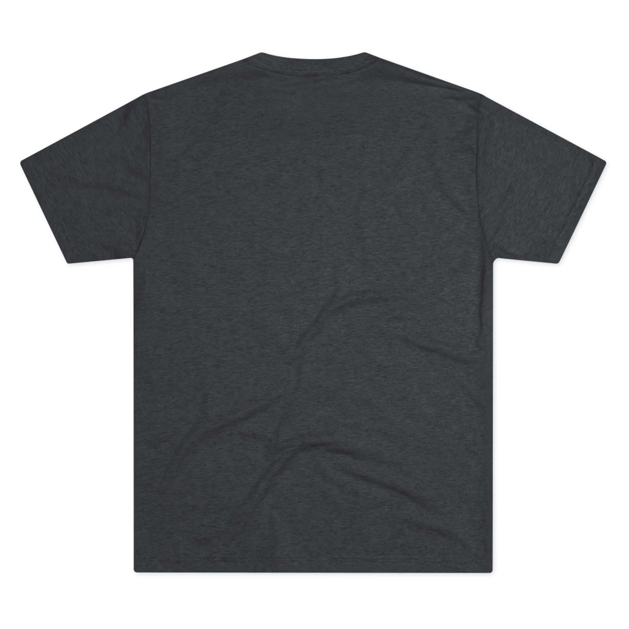Pit Bull Warning T-Shirt with playful dog illustration and bold text on charcoal tri-blend fabric