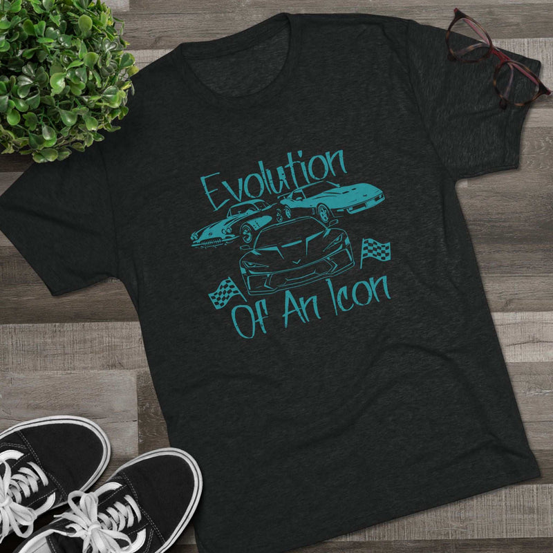 Classic Muscle Car graphic on lightweight tri-blend charcoal t-shirt with muted teal vintage car illustration