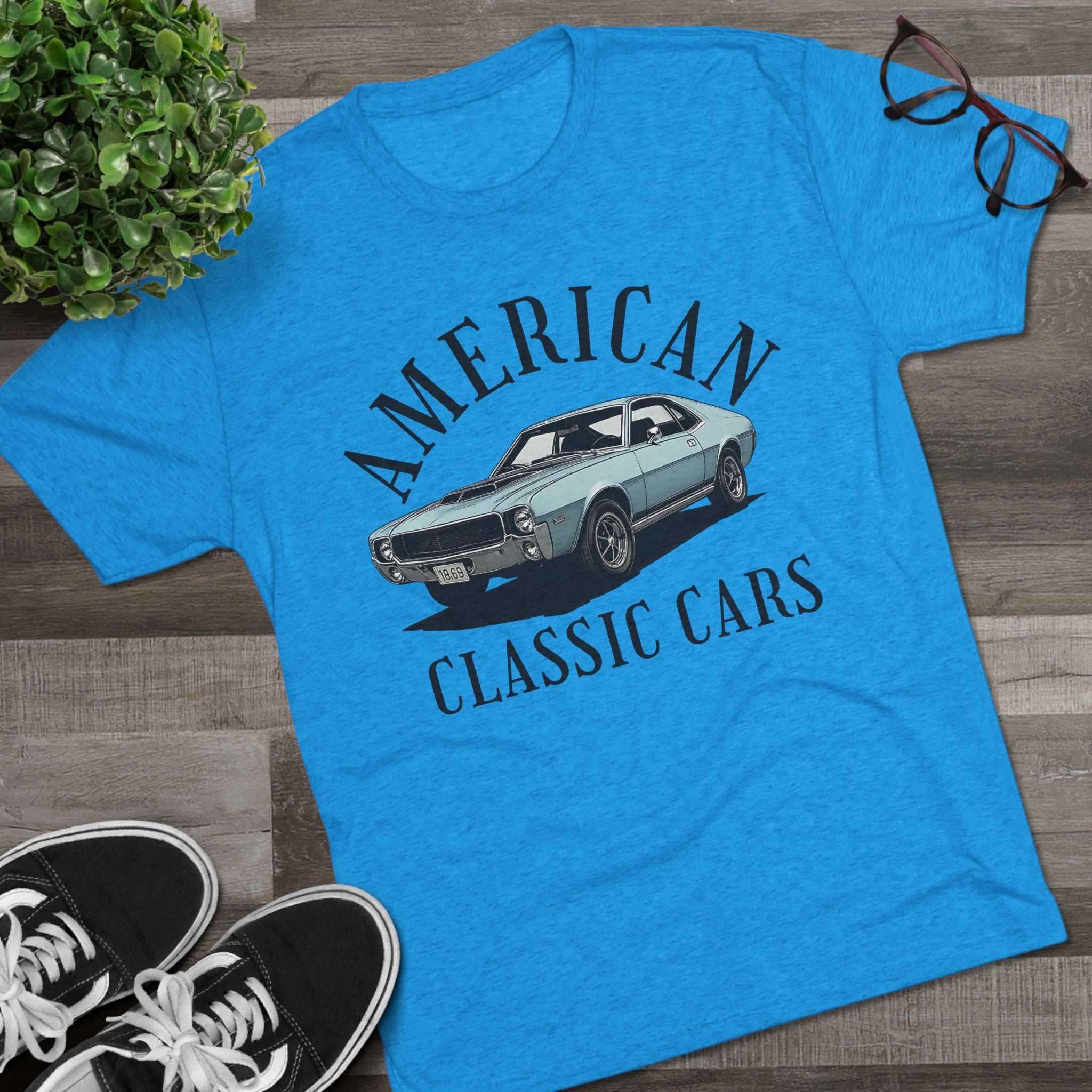 American Classic Cars vintage tri-blend unisex t-shirt with retro car design