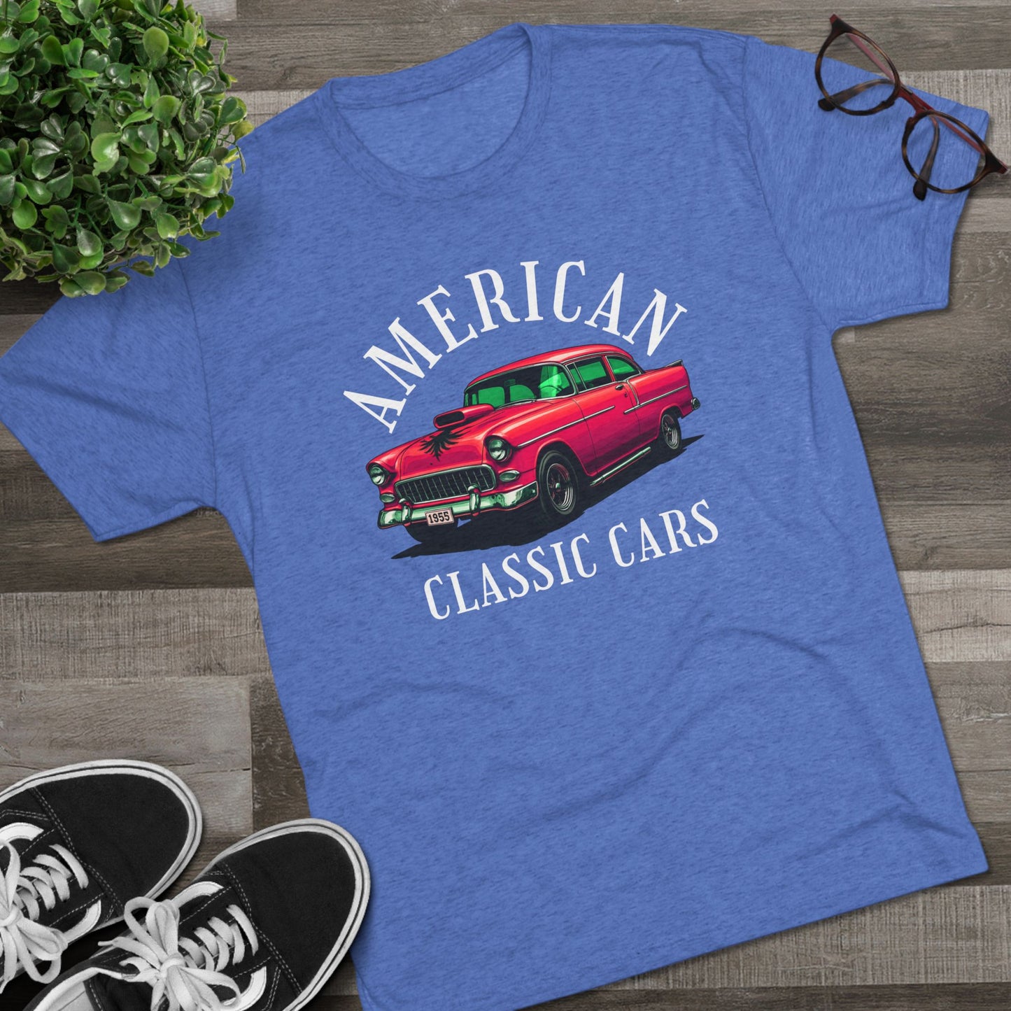 American Classic Cars 55 Chevy Unisex Tri-Blend Crew Tee.