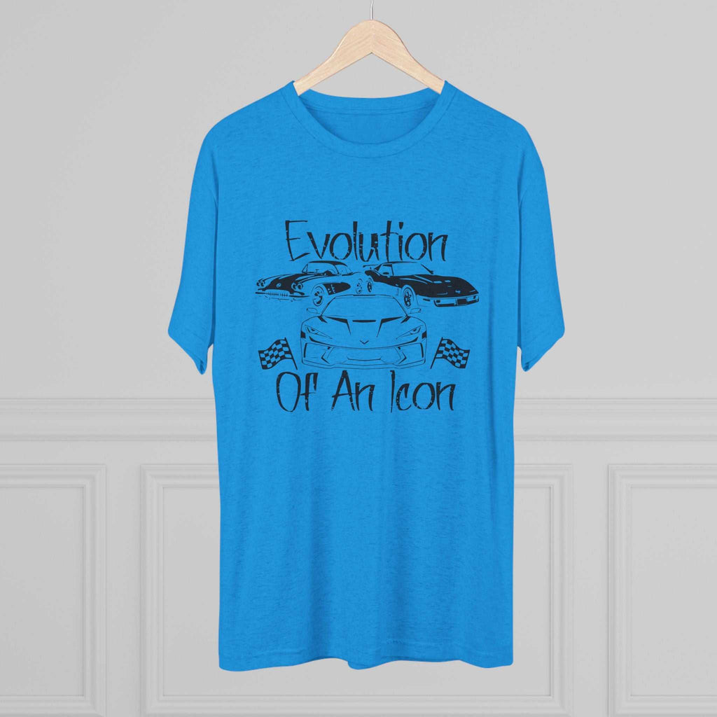Classic muscle car graphic on lightweight tri-blend charcoal t-shirt with muted teal vintage car illustration