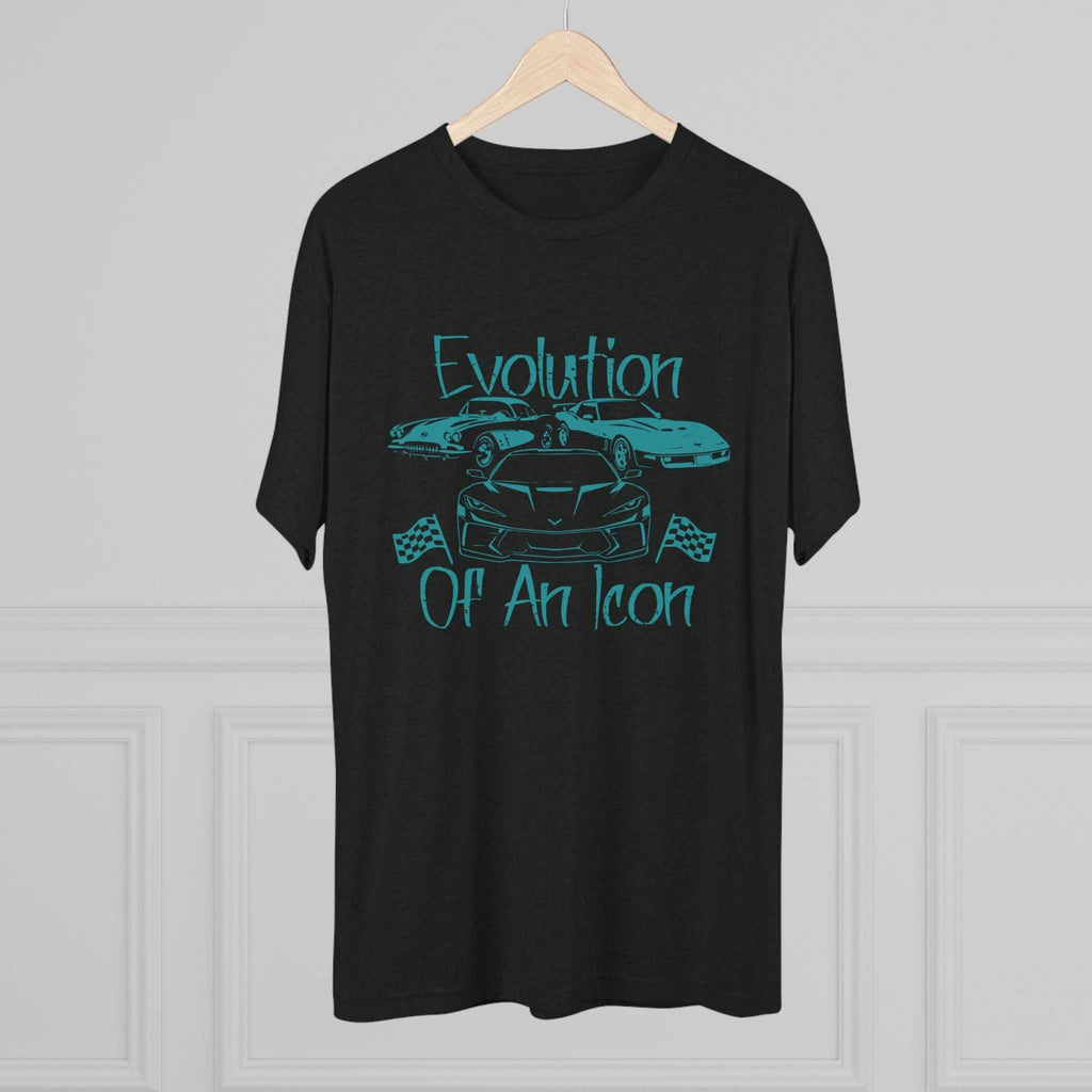 Classic muscle car graphic on lightweight tri-blend charcoal t-shirt with vintage teal artwork
