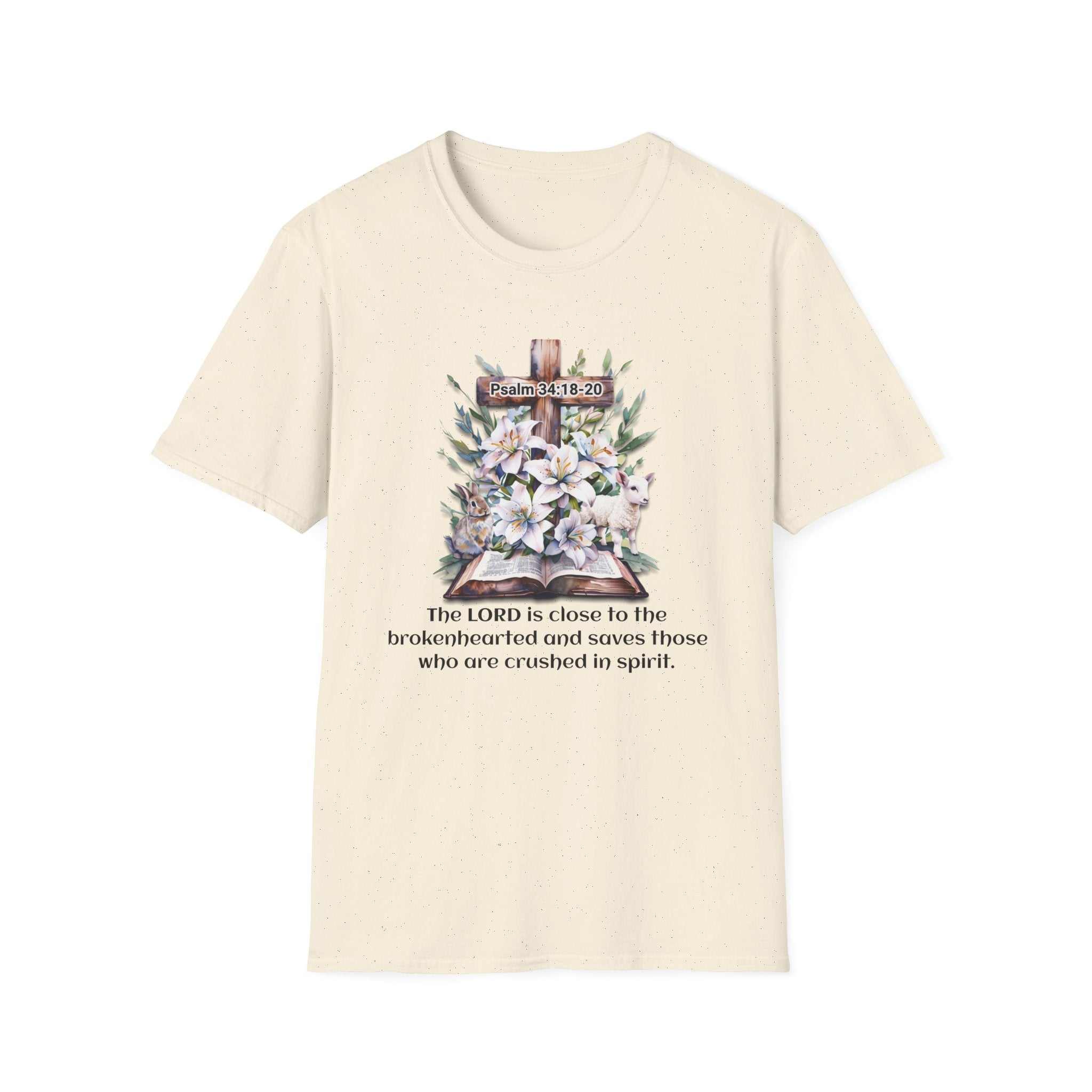 Inspirational Faith T-Shirt, Psalm 34:18-20.