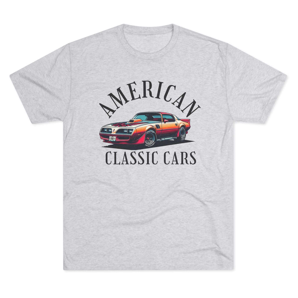 Vintage car shirt featuring American Classic Cars Trans AM design on unisex tri-blend crew tee