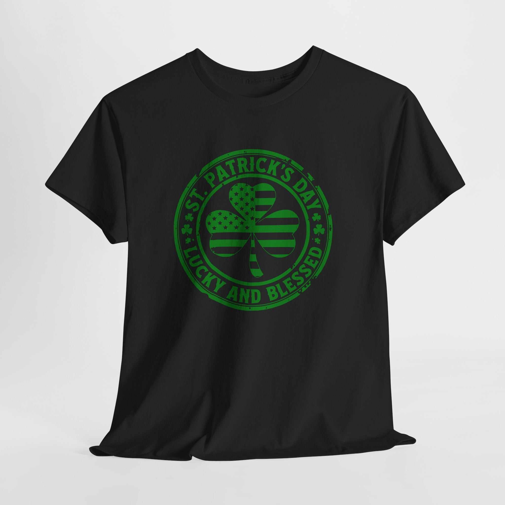 St. Patrick's Day vintage shamrock tee with Lucky and Blessed print on soft cotton shirt