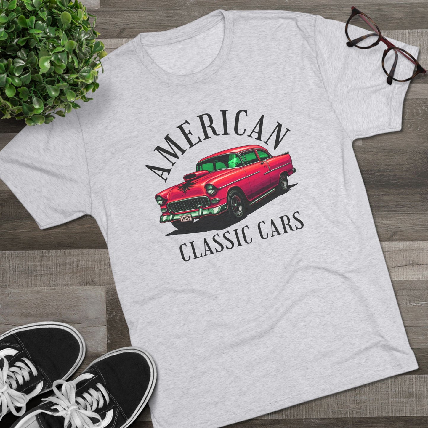 American Classic Cars 55 Chevy Unisex Tri-Blend Crew Tee.
