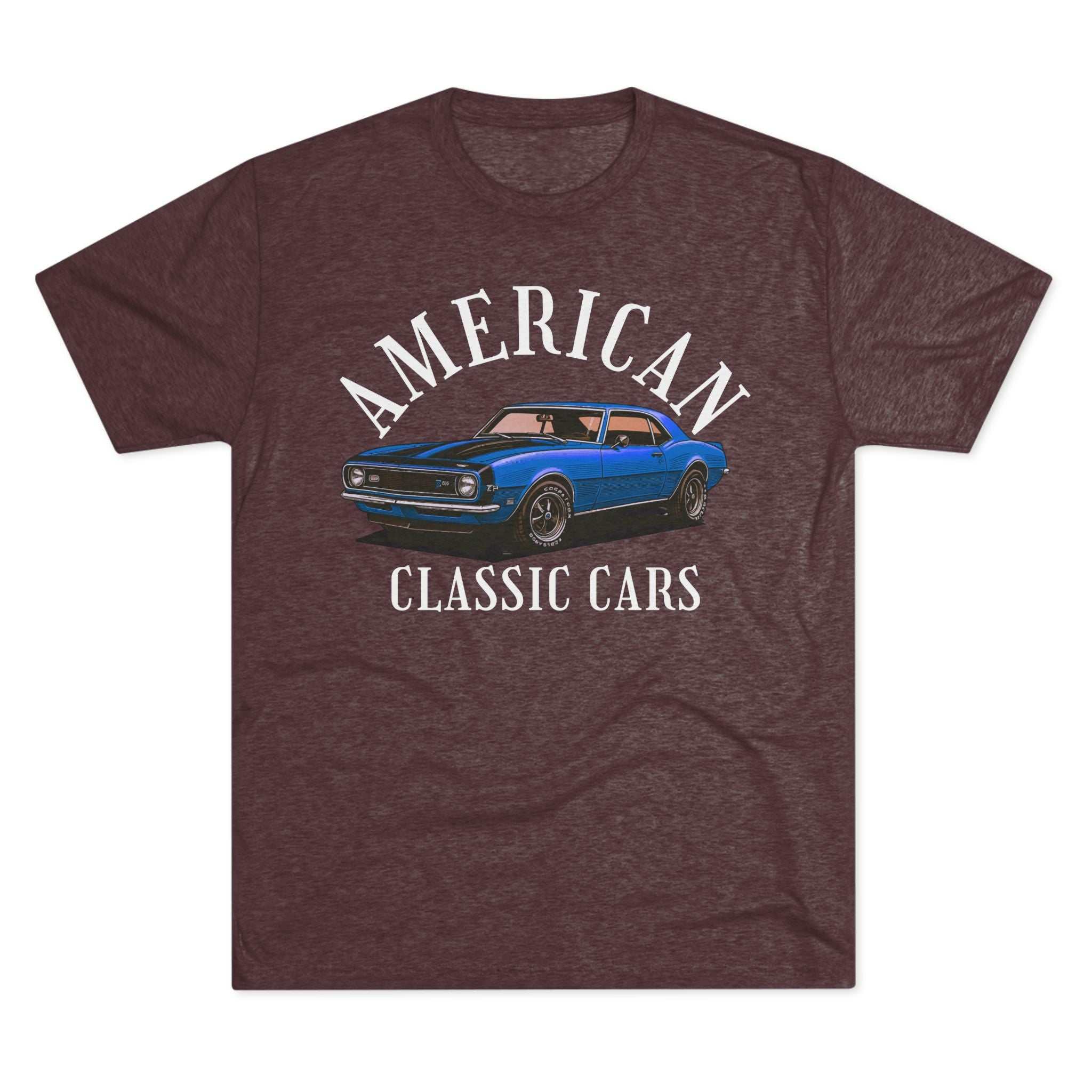 Unisex tri-blend tee featuring American classic car Camaro design for vintage car enthusiasts