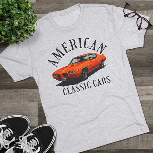 American Classic Cars 70 GTO unisex tri-blend crew t-shirt with vintage car design
