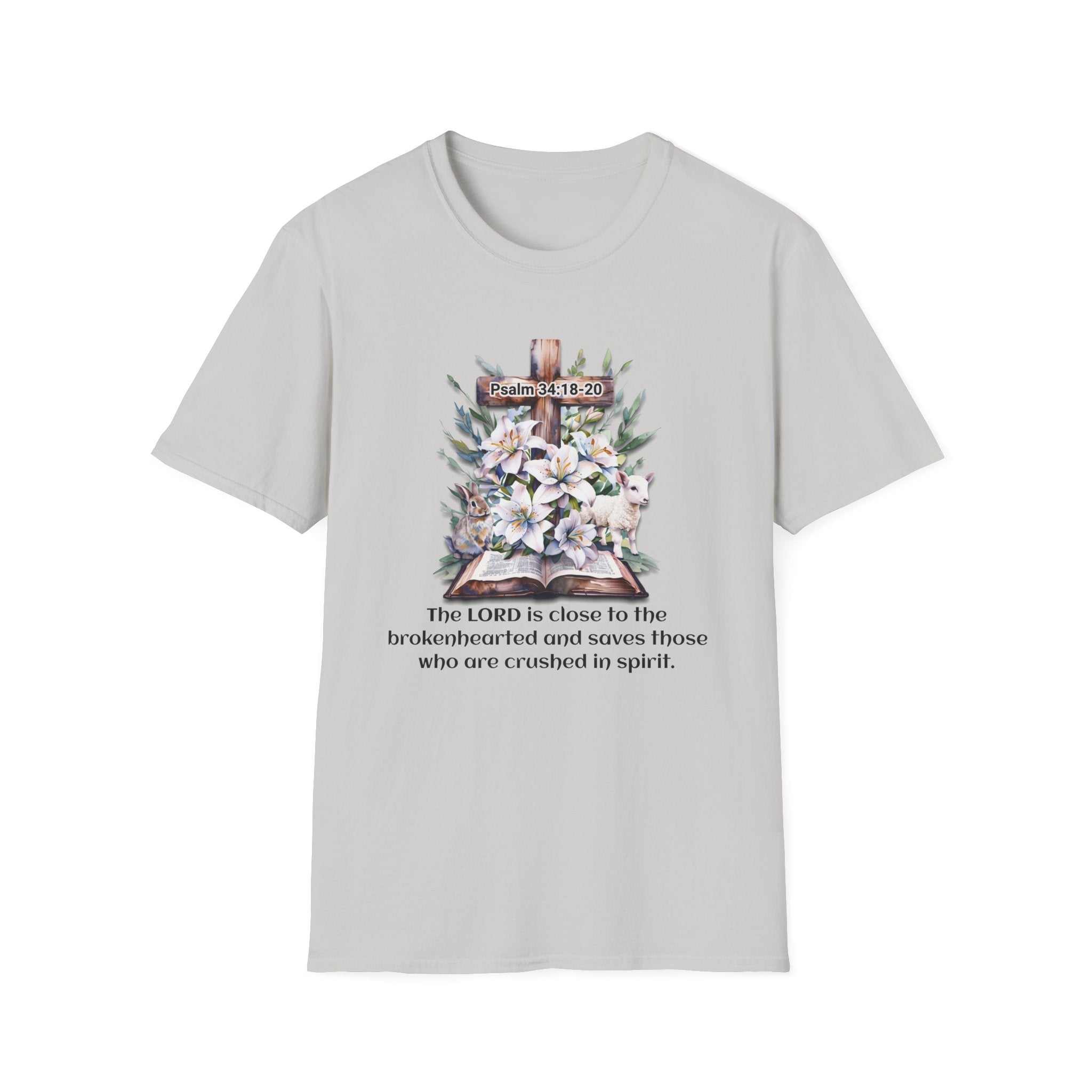 Inspirational Faith T-Shirt, Psalm 34:18-20.