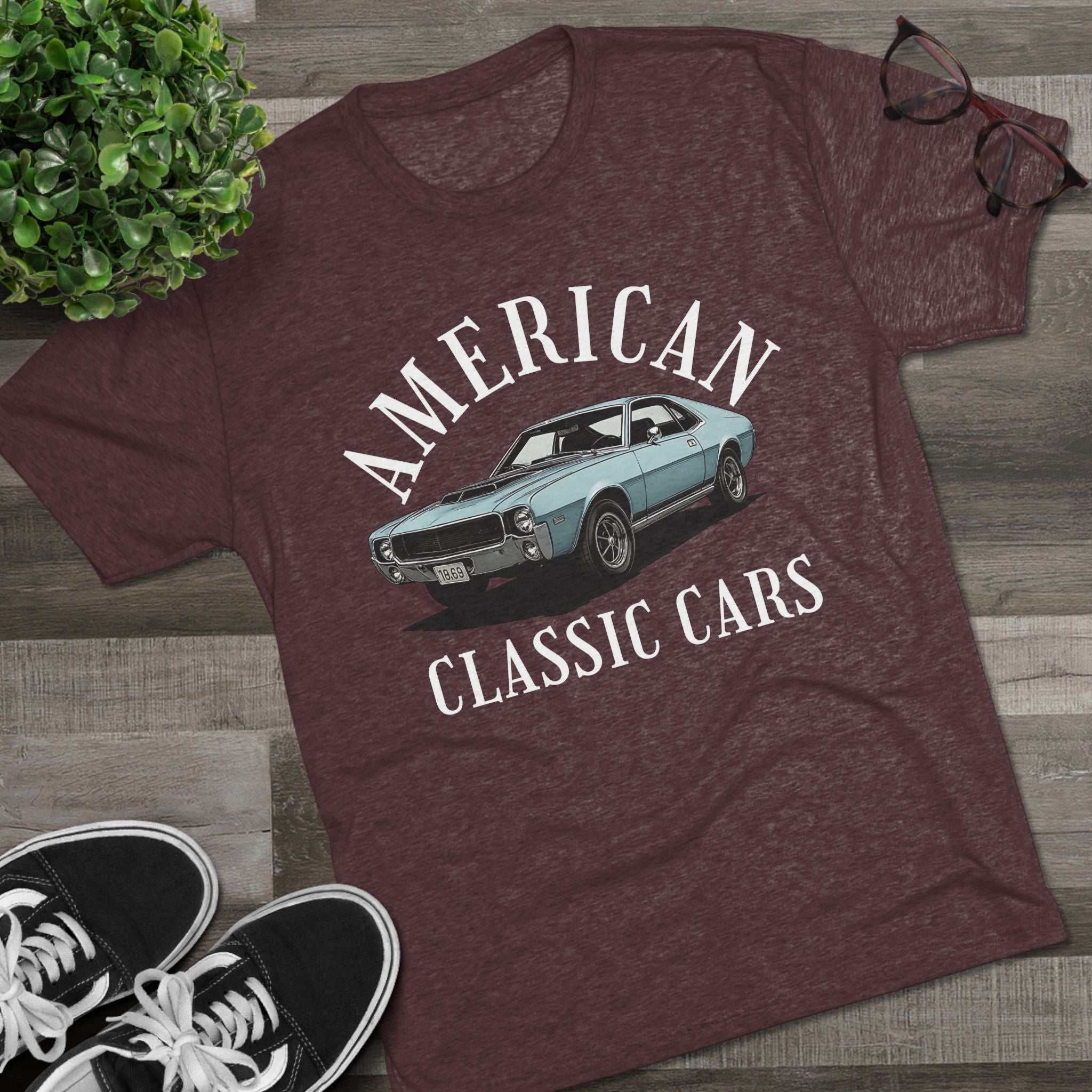 Vintage American Classic Cars tri-blend unisex tee with retro car design