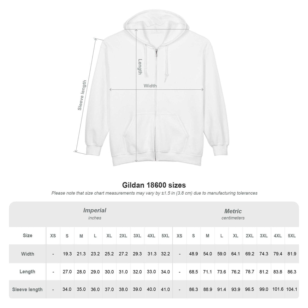 Arch Angel design blend zip hoodie with iron wings flying over fire and silver zipper
