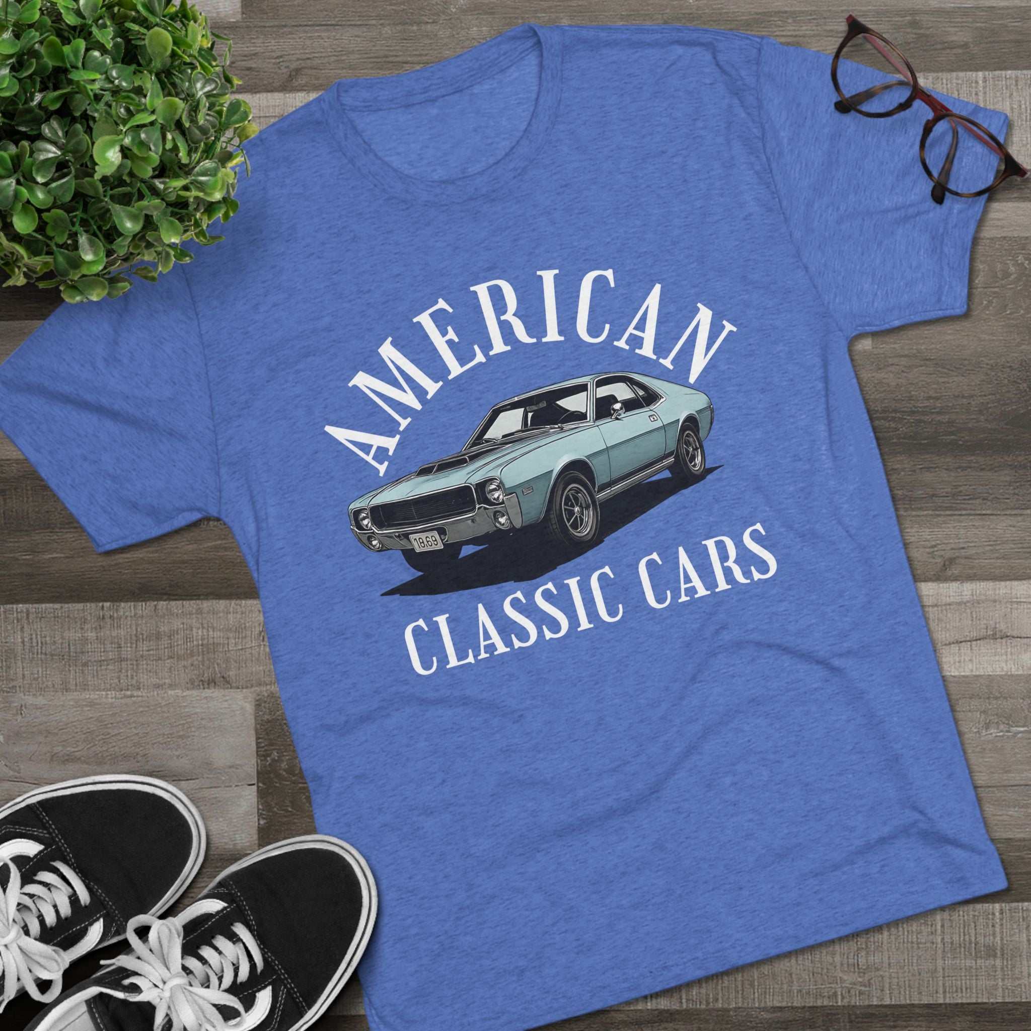 American Classic Cars vintage tri-blend t-shirt for car enthusiasts with retro design