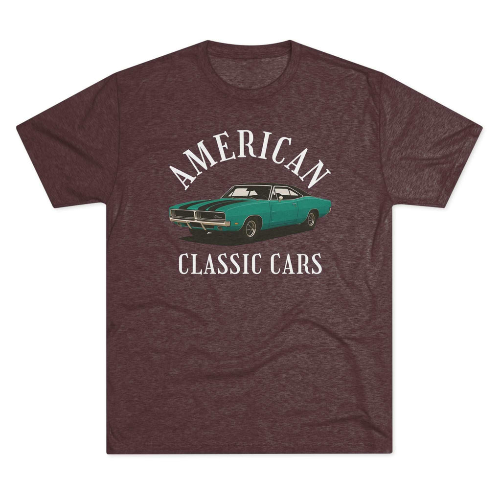 Unisex tri-blend crew tee featuring American Classic Cars 69 Charger design for vintage car enthusiasts