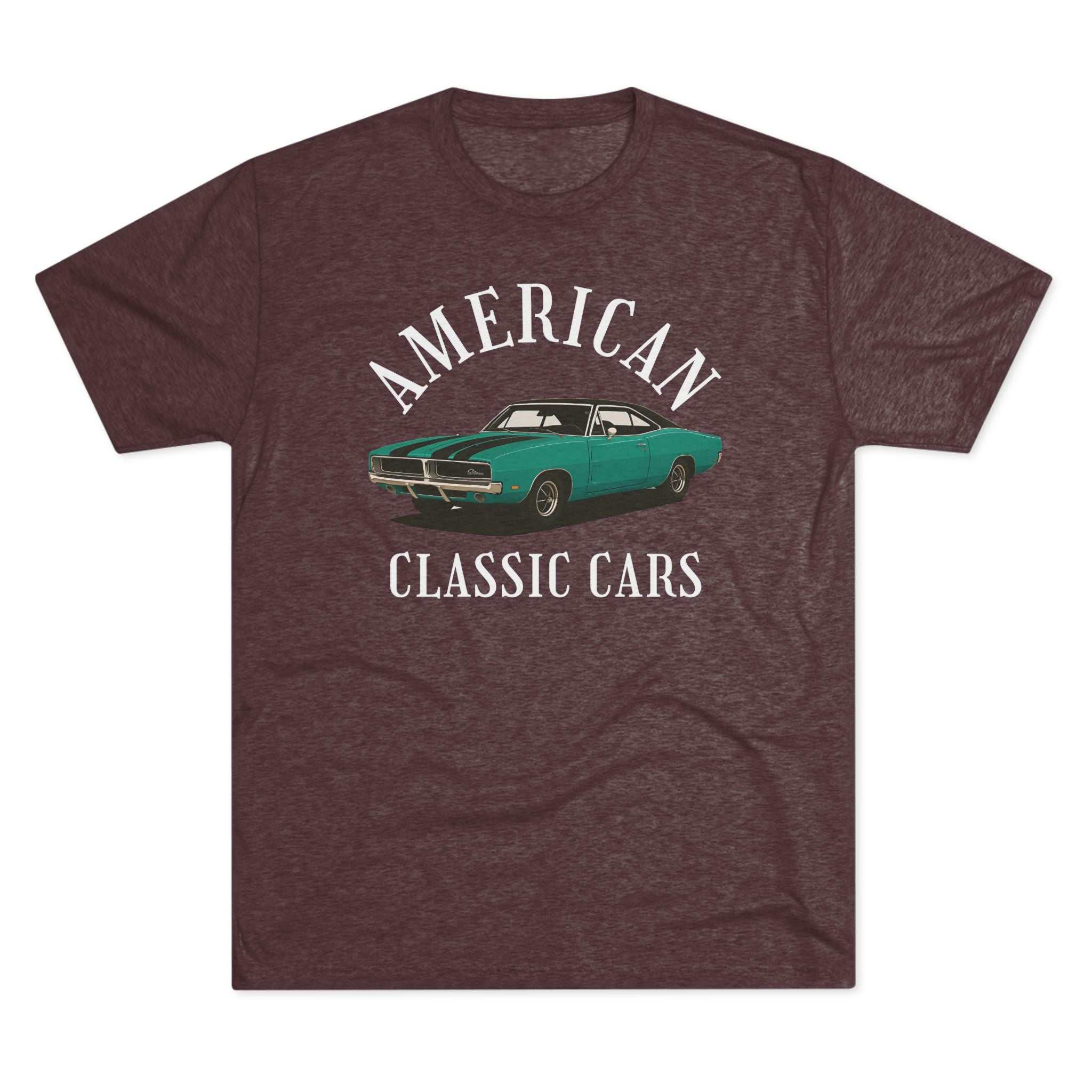 Unisex tri-blend crew tee featuring American Classic Cars 69 Charger design for vintage car enthusiasts