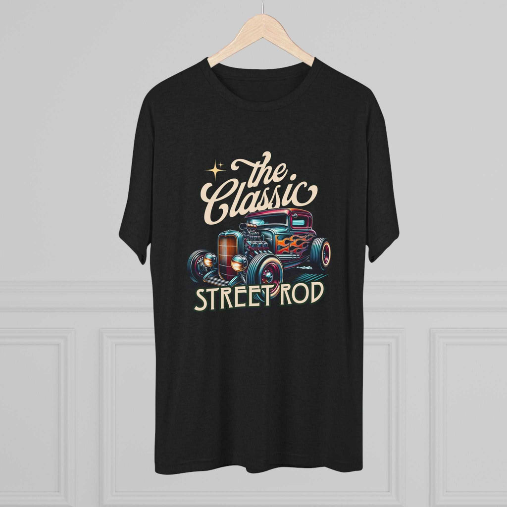 Classic Street Rod Tee with vintage hot rod graphic and flame accents on soft tri-blend fabric