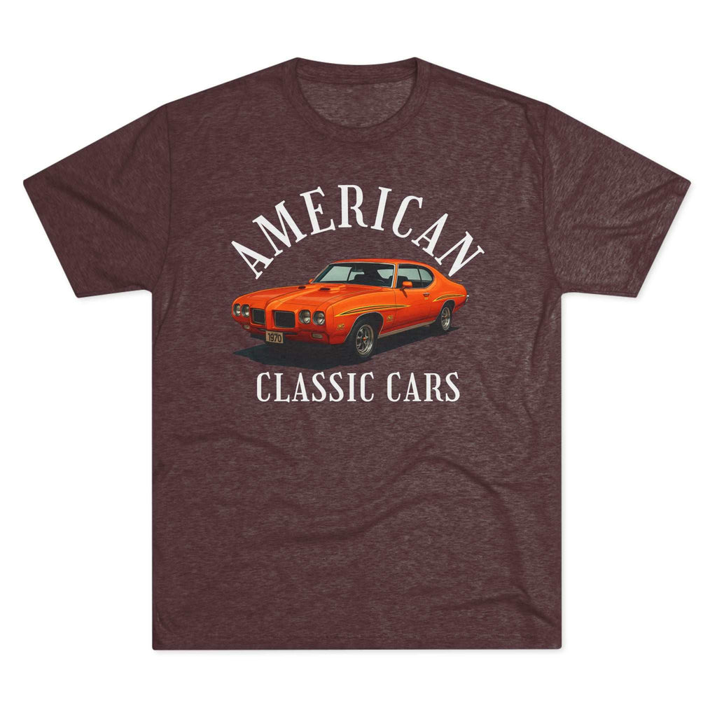 Unisex tri-blend t-shirt with 70 GTO American Classic Cars design for vintage car enthusiasts