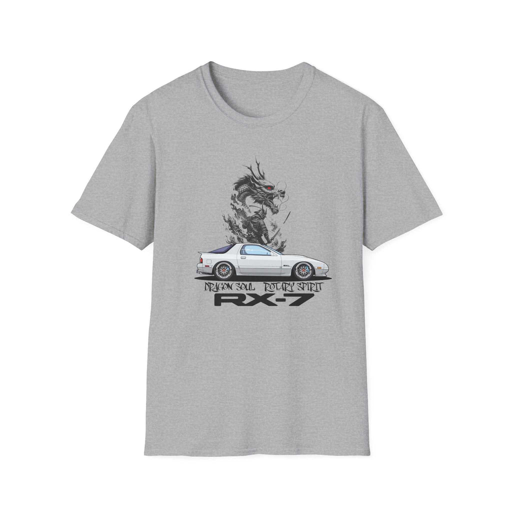 Unisex softstyle t-shirt with RX-7 Dragon Soul rotary spirit automotive design